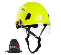 MUSTBAU Safety Helmet with Visor, EN 12492 Ventilated Hard Hat Work at Height, Scaffolding Helmet with Chin Strap & Reflective Strips for Construction, Climbing, Forestry 53-63 cm (Green)