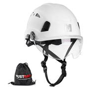 MUSTBAU Safety Helmet with Visor, EN 12492 Ventilated Hard Hat Work at Height, Scaffolding Helmet with Chin Strap & Reflective Strips for Construction, Climbing, Forestry 53-63 cm (White)