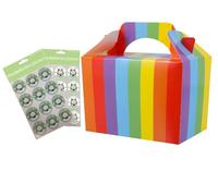 MustBeBonkers® 15 Childrens/Kids Plain Coloured Carry Food Meal Birthday Party Box Loot Bag Boxes - Size: 152mm x 100mm x 102mm with Sticker Seals (Rainbow)