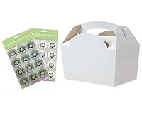 MustBeBonkers 20 Childrens/Kids Plain Coloured Carry Food Meal Birthday Party Box Loot Bag Boxes - Size: 152mm x 100mm x 102mm (White)