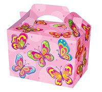 MustBeBonkers 20 Girls Pink Butterfly Food Boxes - Picnic Carry Meal Box - Birthday Party Plate