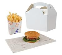 MustBeBonkers BBQ Party/Kids Happy Meal Takeaway White Food Boxes With Chip Scoop & Burger Wrap (20)