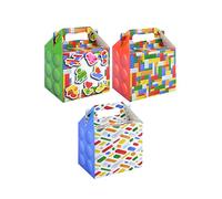 MustBeBonkers Building Blocks/Bricks Box -Kids Food Meal Picnic Birthday Party Bag Plate Boxes Sticker Seals (20 Boxes)
