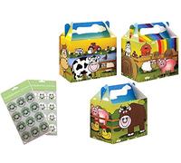MustBeBonkers Farm Animals H/B Birthday Party Food Boxes - Childrens Birthday Party Picnic Loot Bag Plate Box Sticker Seals (20 Boxes)