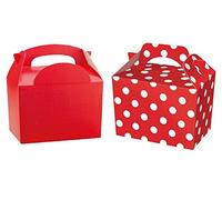 MustBeBonkers Gift Boxes - x5 Plain Red AND x5 Spotty Red - Birthday Party Food Bag Box
