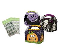 MustBeBonkers Halloween Skeleton Bat Pumpkin Spooks & Spells Party Food Boxes/Trick or Treat Box Bags Sticker Seals (3 Boxes)