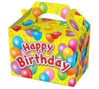 MustBeBonkers Happy Birthday Food Boxes - Picnic Carry Meal Box - Birthday Party Bag Plate (1 Box, Yellow Box)