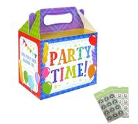 MustBeBonkers Party Time H/B Balloon Birthday Party Food Boxes - Childrens Birthday Party Picnic Loot Bag Plate Box Sticker Seals (25 Boxes)