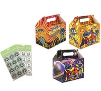 MustBeBonkers Superhero H/B Birthday Party Food Boxes - Childrens Birthday Party Picnic Loot Bag Plate Box Sticker Seals (20 Boxes)