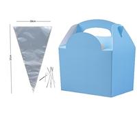 MustBeBonkers x10 Birthday Party Food Plate Boxes With Clear Sweet Cone Bags And Tie (Light Blue)