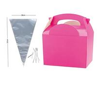 MustBeBonkers x10 Birthday Party Food Plate Boxes With Clear Sweet Cone Bags And Tie (Pink)