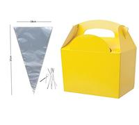MustBeBonkers x10 Birthday Party Food Plate Boxes With Clear Sweet Cone Bags And Tie (Yellow)