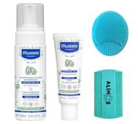 Mustela Cradle Cap Foam Shampoo For Newborns 150ml & Cradle Cap Cream 40 ml Bundled With Alimos Baby Bath Silicone Brush & Fine Tooth Comb
