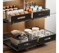 MUSTORN 2 Pack Pull Out Cabinet Organiser, 30CM Wide Slide Out Drawers for Cabinets, No Drill Pull Out Shelf and Storage for Kitchen, Cupboards, Pantry, Bathroom (42cm D*30cm W*10cm H-Black)