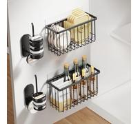 Mustorn 4 Pack Kitchen Cabinet Door Storage Box, Adhesive Cupboard Organiser Storage Wall Mounted Food Container/Tumbler Cabinet Organiser Cup Lids Holder for Kitchen & Bathroom(Black)