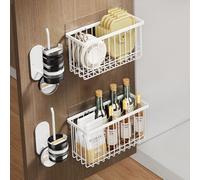 Mustorn 4 Pack Kitchen Cabinet Door Storage Box, Adhesive Cupboard Organiser Storage Wall Mounted Food Container/Tumbler Cabinet Organiser Cup Lids Holder for Kitchen & Bathroom(White)