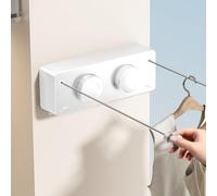 MUSTORN Retractable Washing Line Outdoor, Non-Sagging Double Clothes Line Extendable Indoor Laundry Line Pull Out Heavy Duty Stainless Steel Dual Cloth Line Wall Mounted-4.2 m(White)
