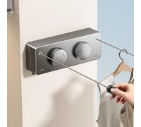 MUSTORN Retractable Washing Line Outdoor, Non-Sagging Double Clothes Line Extendable Indoor Laundry Line Pull Out Heavy Duty Stainless Steel Dual Cloth Line Wall Mounted-4.2 m(Grey)