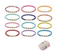 MustuVerve 12Pcs Friendship Bracelets, Jewellery Gifts Preppy Heart Set Adjustable Colorful Beaded Bracelet Back to School Gifts Stackable Layering Boho Party Bag Fillers for Girls Women