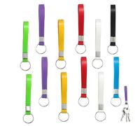 MustuVerve 12Pcs Key Rings with Tags, Wristlet Keychain Heavy Duty Key Ring Loops Fob Silicone Colour Keychains Fobs Elastic Bright Strap for Key Identification Bag Purse Wallet Women Men(12cm)