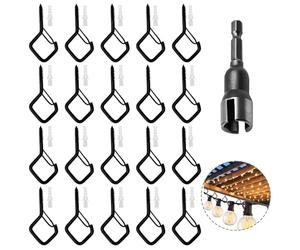 MustuVerve 20Pcs Screw Hooks, Screw in Hooks with Safety Buckle Hanging Basket Bracket Metal Ceiling for Outdoor String Light Plants Christmas Decor Fairy Lights Bird Feeder (Black)