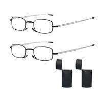 MustuVerve 2Pcs Folding Reading Glasses 1.5+, Blue Light Blocking Reader Compact Small Foldable Magnify Pocket Size Metal Frame Portable Presbyopic Glasses With Flip Case for Men and Women(Black)