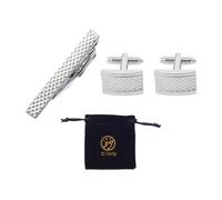 MustuVerve 4Pcs Cuff Link and Tie Clip Set, Silver Tie Clip Business Necktie Pinch Clip Stainless Men Steel Cufflinks with Gift Bag for Wedding Party Business Meeting Father’s Day Valentine’s Day