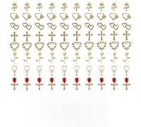 MustuVerve 80Pcs Gold Nail Charms, 3D DIY Nail Gems Cross Nails Charms Rhinestone Nail Art Decorations Metal Punk Jewelry Rose Heart Nails Gems and Charm for Women Girls Creative Accessories