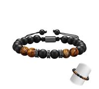MustuVerve Mens Bracelet, Tiger Eye Stone Black Men’s 8MM Tiger Eye Bead Bracelet Handmade Elastic Braided Rope for Him Dad Husband Son Boyfriend for Anniversary Birthday Valentines Day