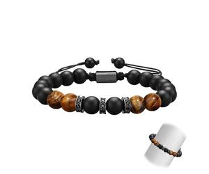 MustuVerve Mens Bracelet, Tiger Eye Stone Black Men’s 8MM Tiger Eye Bead Bracelet Handmade Elastic Braided Rope for Him Dad Husband Son Boyfriend for Anniversary Birthday Valentines Day