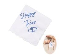MustuVerve Wedding Handkerchief, Embroidered White Cotton Handkerchiefs Wedding Gift Happy Tears Personalized Embroidery Hanky for Mother and Father of the Bride Sentimental Keepsake