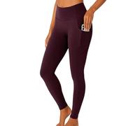 Mustwearit Seamless High Waist V Back Leggings for Women with Side Pockets Squat Proof Non See Through 4 Way Stretch Gym Yoga Pants Workout Running Tummy Control Activewear Wine