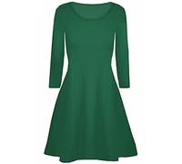 Mustwearit Women Ladies Plain A Line Long Sleeve Swing Skater Dress Top Bottle Green