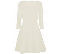 Mustwearit Women Ladies Plain A Line Long Sleeve Swing Skater Dress Top Cream