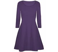 Mustwearit Women Ladies Plain A Line Long Sleeve Swing Skater Dress Top Purple