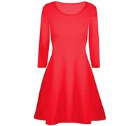 Mustwearit Women Ladies Plain A Line Long Sleeve Swing Skater Dress Top Red