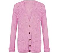 Mustwearit Women's Ladies Long Sleeve Button Top Chunky Aran Cable Knitted Grandad Cardigan Baby Pink UK Size 16/18