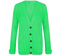 Mustwearit Women's Ladies Long Sleeve Button Top Chunky Aran Cable Knitted Grandad Cardigan Jade Green UK Size 12/14