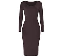Mustwearit Women's Long Sleeve Dress Ladies midi Bodycon Dress UK Size 8 10 12 14 16 18 20 22 24 26. Brown