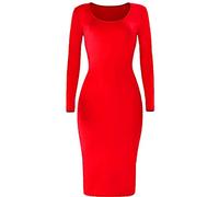 Mustwearit Women's Long Sleeve Dress Ladies midi Bodycon Dress UK Size 8 10 12 14 16 18 20 22 24 26. Red