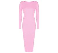 Mustwearit Womens Long Sleeve Midi Dress Ladies Stretch Bodycon Plain Jersey Maxi Dresses Baby Pink Plus Size (UK 24/26)