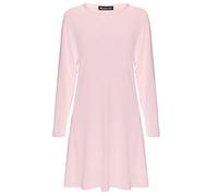 Mustwearit Womens Long Sleeve Plain Swing Dress Ladies Flared Dresses UK Size 8 to 26 Baby Pink Plus Size (UK 24/26)