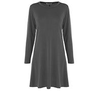 Mustwearit Womens Long Sleeve Plain Swing Dress Ladies Flared Dresses UK Size 8 to 26 Charcoal S/M = UK 8/10