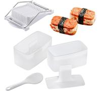 Musubi Press Mold Set with Luncheon Meat Slicer, Non-Stick Rice Ball Mold, DIY Sushi Press for Spam Musubi, Bento, and Picnic - 2-Piece Kit with Rice Scoops