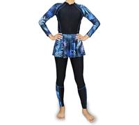 Musuly Burkini Black Blue with Full Coverage and Superior Comfort, Black and Blue Floral, 12