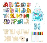 MUSUNFE 26 Wooden Magnet Creativity Arts & Crafts Toy for Boys Girls Birthday Party Gift Painting Kit for Kids, Decorate Your Own Painting Gift for Boys Girls Age 3-8 Year Old (26 Letters)