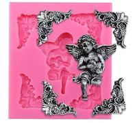 Musykrafties Angelic Cherub Hold Heart with Frame Corner Fondant Silicone Mould for Sugarcraft, Cake Decoration, Cupcake Topper, Chocolate, Cookie Decor, Jewelry, Polymer Clay, Crafting Projects