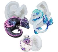 musykrafties Dragon Epoxy Resin Silicone Molds Set for Fondant Cake Decoration Concrete Cement Polymer Clay 3-count Large Length 2.6-4.1inch