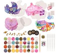 musykrafties Trinket Box with lid Resin Silicone Mould Set Jewellery Making 74 Kits Glitter Confetti Mermaid Pearl Iridescent Flims Pipettes Droppers Wood Sticks