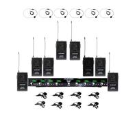 MUSYSIC 8-Channel Professional Wireless UHF Microphone System, 300ft Range Fixed Frequency Bodypack Headset/Lapel Microphones for Singing, Karaoke, Church, DJ (Frequency Set 2)